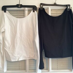 aerie Long Sleeve Scoop Neck Tops - White & Black